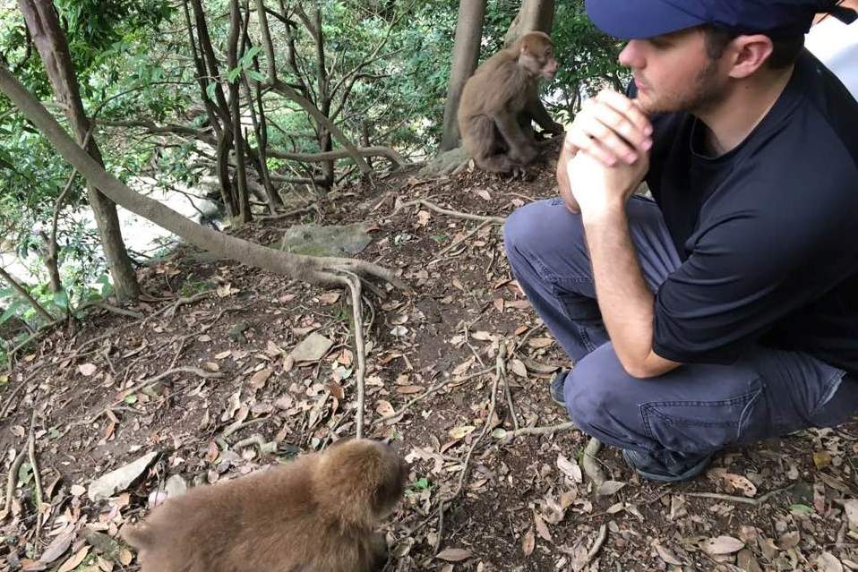 Kyle Runzel conducted a behavioral study on the Tibetan macaques in Huangshan, China (photo © K. Runzel).